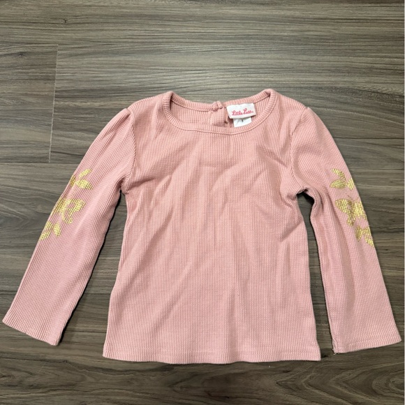 Little Lass Girls Pink and Gold Long Sleeve Tee with butterflies size 5T - Picture 1 of 5